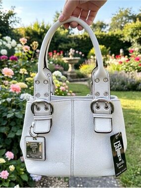 Tignanello White Leather Satchel Bag NWT Silver Hardware Top Handle Purse